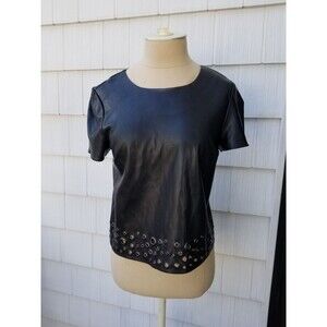 Design Lab Faux Leather Top Black Detailed Hem XS